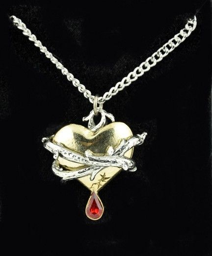 THORN HEART NECKLACE BLOOD TEAR DROP GOTH VAMP TATTOO  