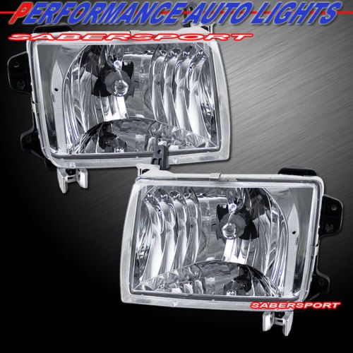 1998 2000 NISSAN FRONTIER EURO CLEAR LENS HEADLIGHTS CHROME PAIR 