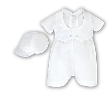 Sarah Louise Cotton/Linen Christening Romper and Hat  