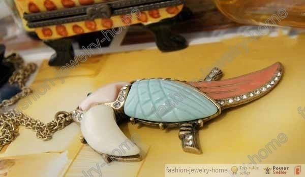 Supper Cute Big Crystal Enamel Parrot Pendant Necklace  