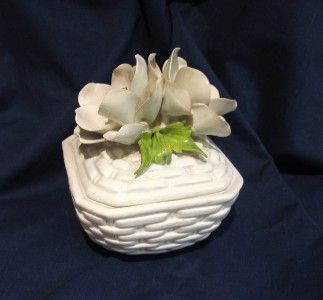 Capodimonte Covered White Basket Trinket Dresser Box  