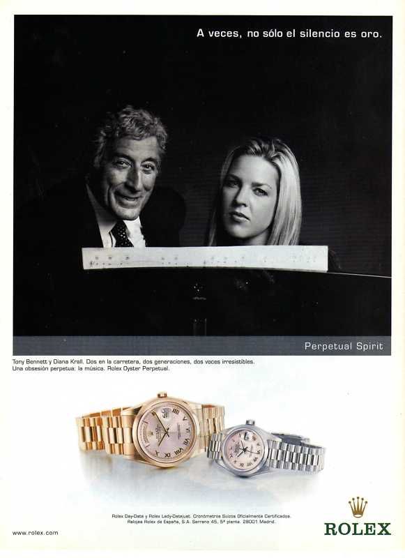 2002 ROLEX TONY BENNETT DIANA KRALL WATCH 1PG PRINT AD  