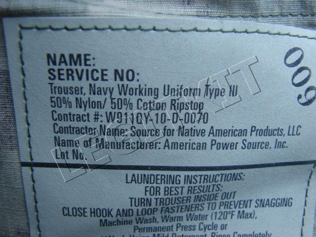 Issued AOR2 NWU Type III Trousers Pants LARGE   LONG Navy SEAL NSW 