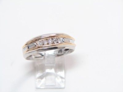 14K MULTI TONE GOLD DIAMOND WEDDING BAND RING SZ 9 1/2  