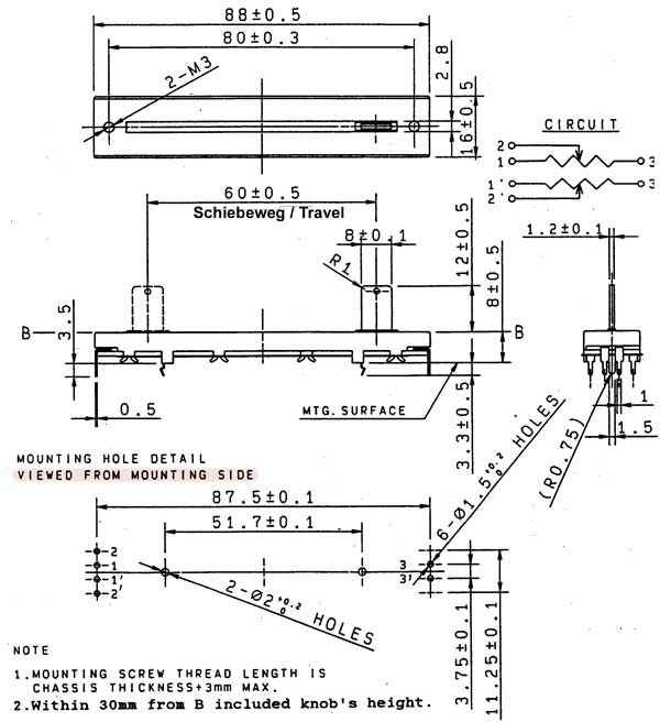 ALPS 60mm Fader RS60N12 slide f mixer audio video  