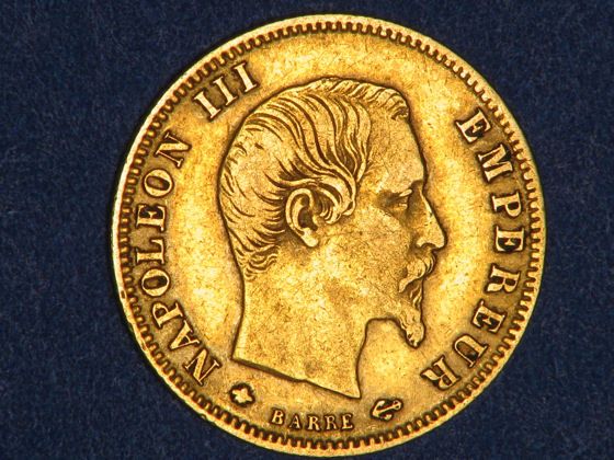FRANCE 1859BB 5 Francs Napoleon III GOLD XF, .0467 ounce actual gold 