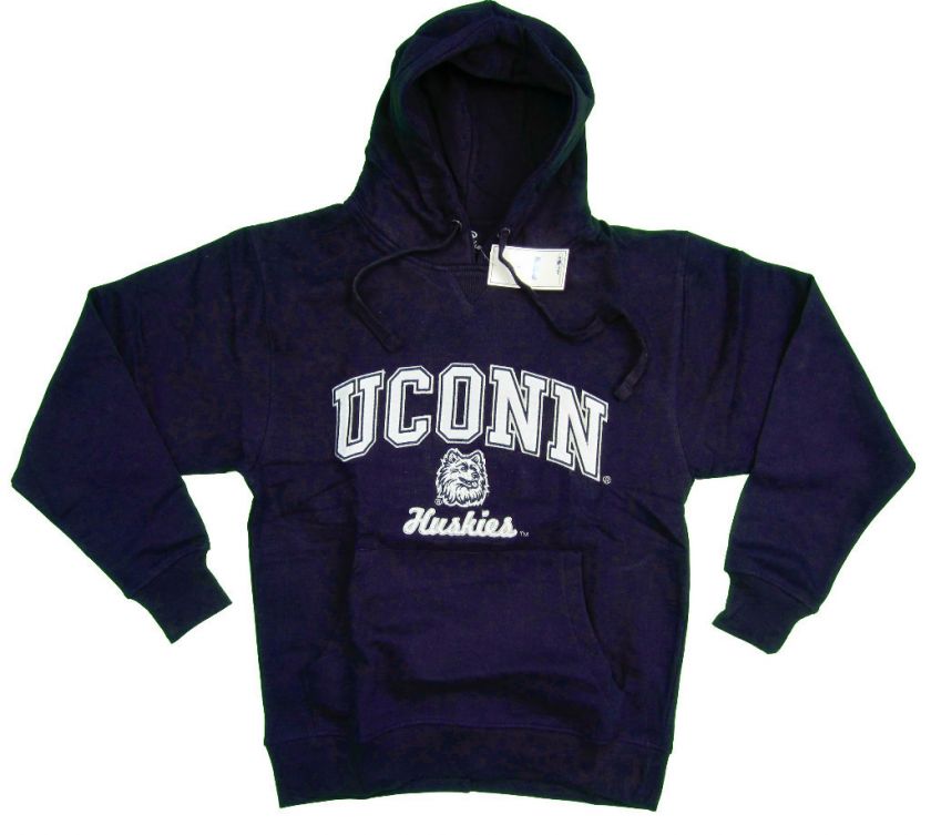 UCONN HUSKIES ADULT NAVY BLUE EMBROIDERED V NOTCH HOODED SWEATSHIRT 