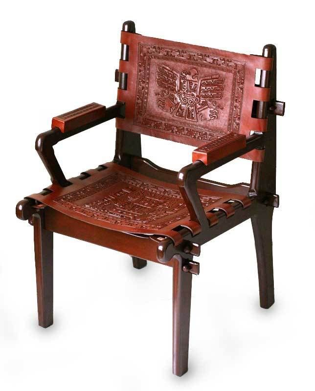 ARMCHAIR~ Peru Tooled Leather & Cedar HANDMADE Chair  