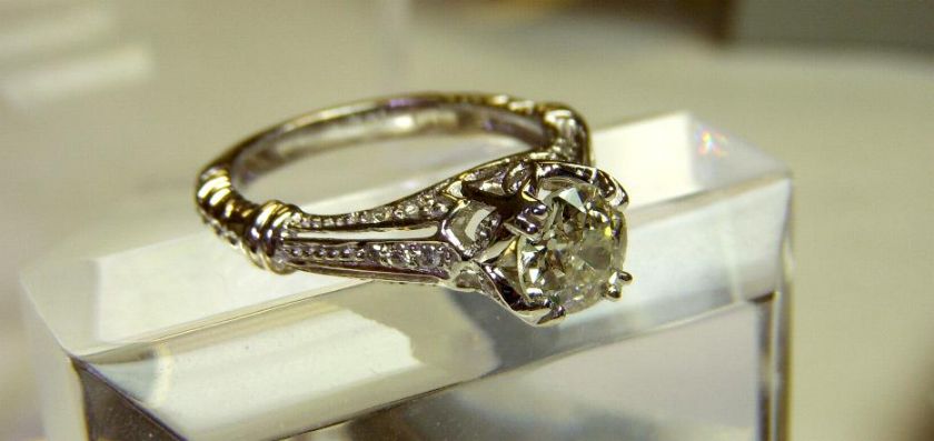 Old European Diamond Ring Antique Art Deco Style 14k White Gold 1 