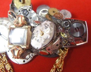 Vintage 2.75 x 2 Artisan Made Watch Face Movement Collage Brooch 