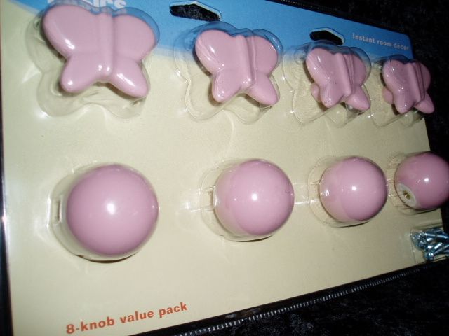 KIDS PINK DRAWER PULLS KNOBS SET BUTTERFLY & BALLS NEW  