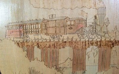 ARIZONA PYROGRAPHY WOODBURNING STEAM TRAIN & TRESTLE  