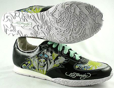 Mens ED Hardy Geisha yellow Speed Killer Black Shoes  