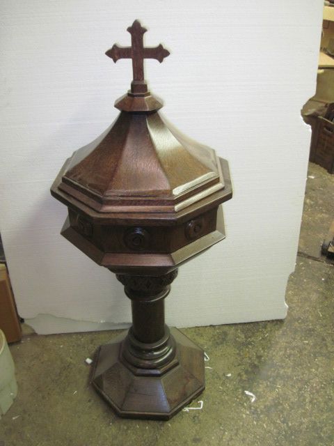 Vintage Oak Baptismal Font  