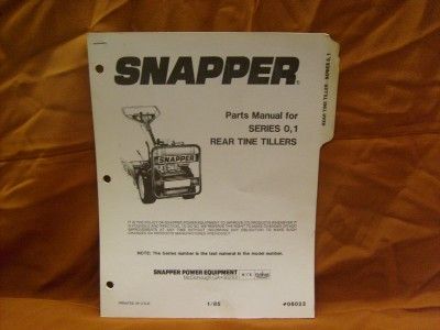 SNAPPER REAR TINE TILLERS PARTS MANUAL SERIES 0 & 1  