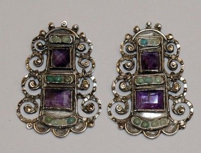 Matl Matilde Poulat Sterling Silver Earrings Jade & Amethyst  