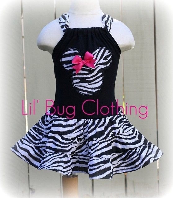 Custom Minnie Black Knit Zebra Tiered Halter Dress Girl  