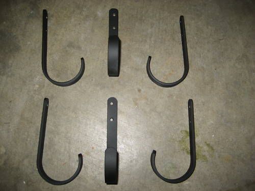 Lot of 6 large black Hooks two holes wrought iron wall  