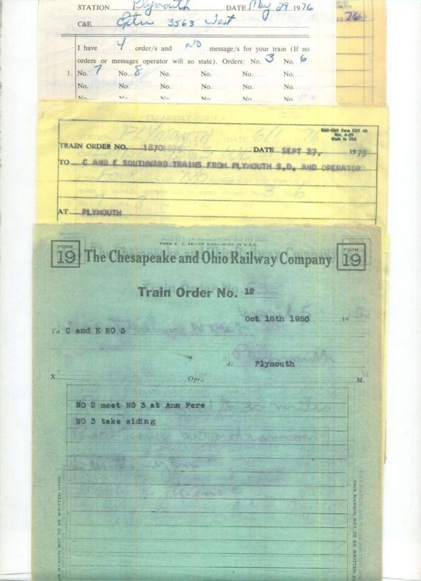 CHESAPEAKE & OHIO C&O TRAIN ORDERS (22) PLYMOUTH, MICHIGAN 1950 1980 