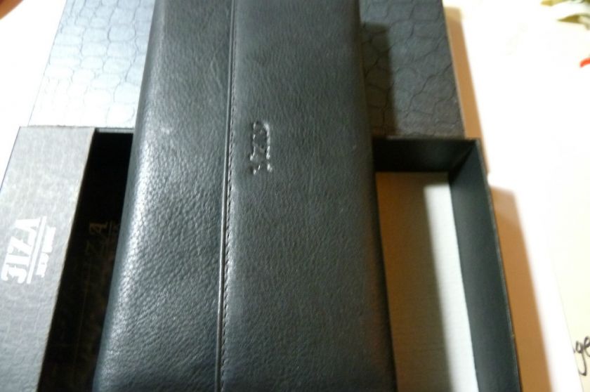 FIZA NEW YORK BLACK ITALIAN LEATHER CHECKBOOK WALLET.  