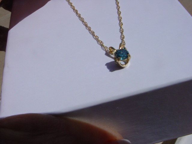 14K YG ~~~SOLITAIRE BLUE DIAMOND PENDANT~~GORGEOUS  