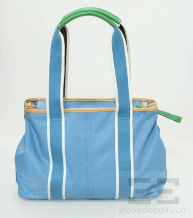 Coach Blue & Green Nylon Hamptons Weekend Tote Bag  