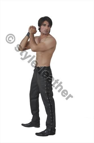 Pure Leather Side Laced Mens Jeans Breeches Biker BLUF  