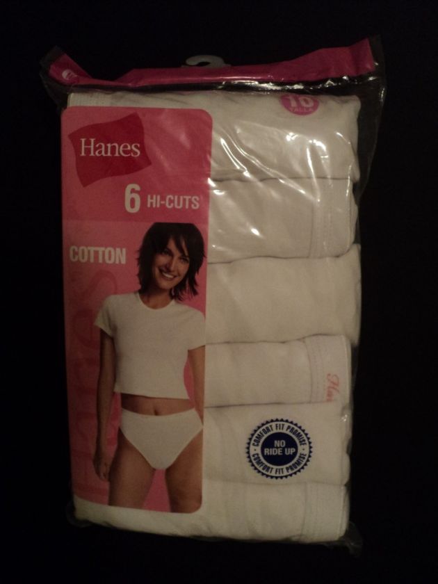 NWT HANES 6 PACK WHITE COTTON HIGH CUT BRIEFS SZ 10  