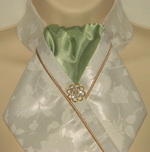 ERA Cream Brocade & Lime Stock Tie w Piping & Button  