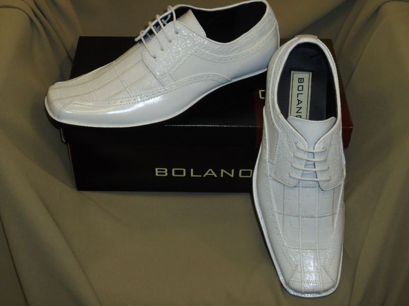 New Mens Savvy White Shiny Croco Stitch Dress Shoes  