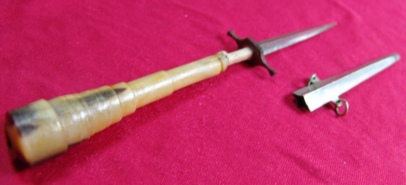 Antique European Stiletto Dagger Knife unusual configuration ear 