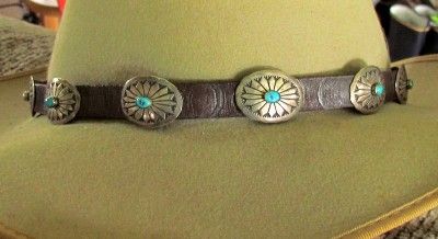 OLD PAWN STER SILVER TURQUOISE NAVAJO CONCHO BELT BUCKLE HATBAND 