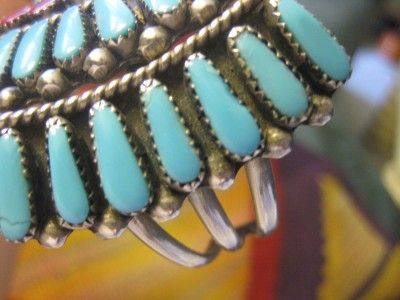 VTG Pawn Navajo Zuni Turquoise Coral Sterling Silver HUGE Signed Cuff 