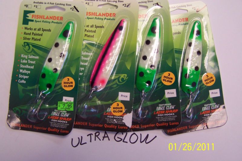 FISHLANDER SALMON TROUT ULTRA GLOW SPOONS #2 SIZE NEW  