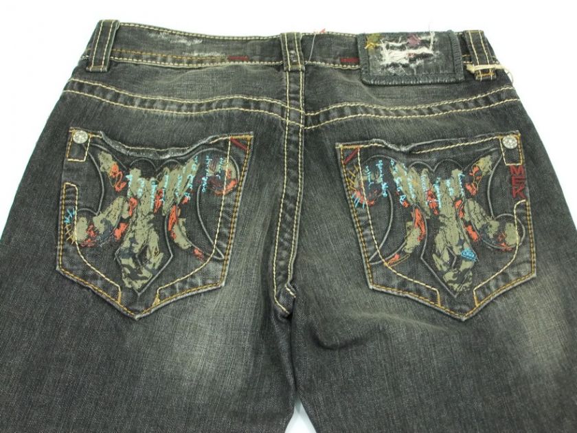 Mens Mek Denim USA Jeans Black Princeton Straight Fit Distressed Fade 