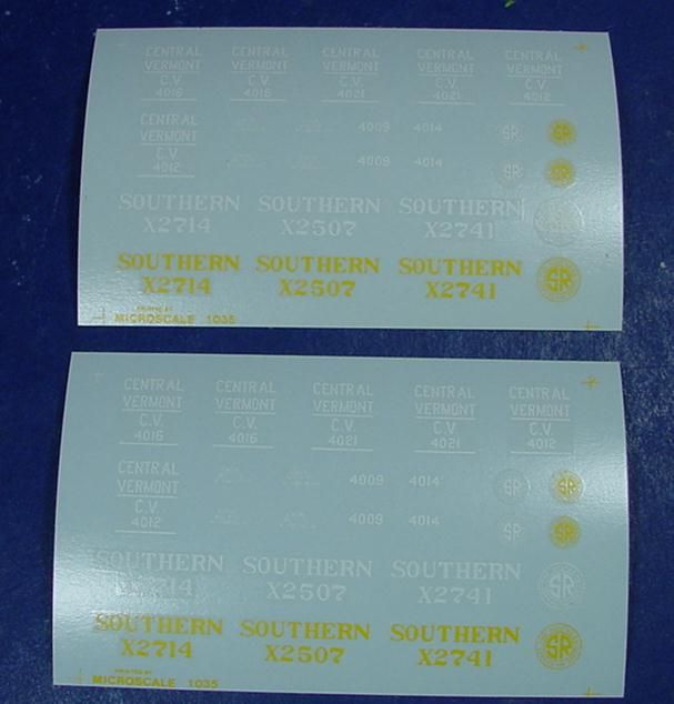HO MICROSCALE SOUTHERN/CENTRAL VERMONT CABOOSE DECALS  