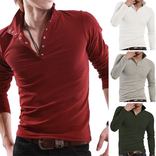 Nwt Premium Men’s Causal Long Sleeve T Shirt polo Button Front 