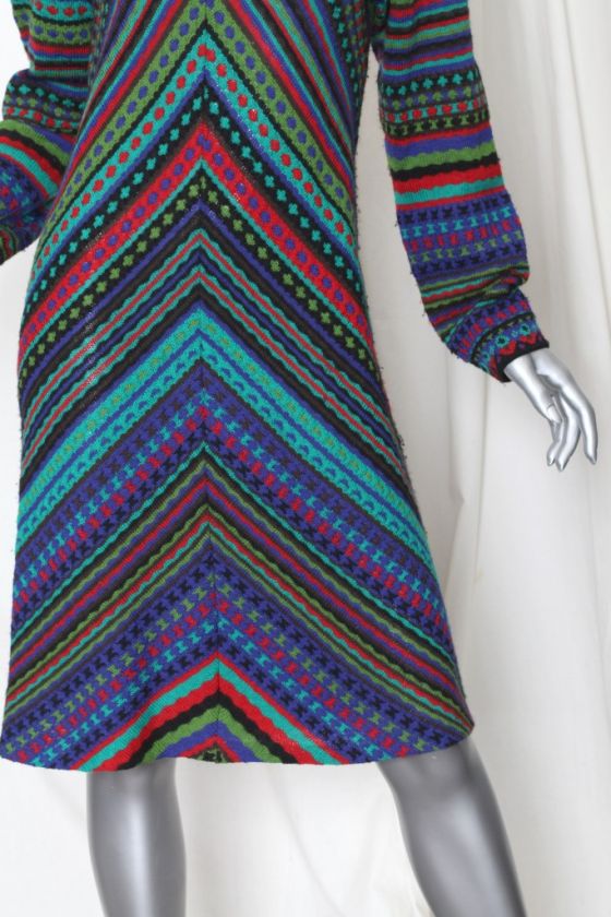 MISSONI*VINTAGE*Knit Long Sleeve Knee Length SWEATER DRESS Chevron 