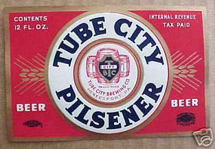 TUBE CITY PILSENER BEER, IRTP 12oz. Label, PENNSYLVANIA  