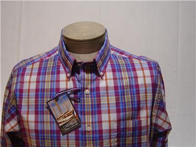 Daniel Mens L Shirt Button Down Up Dress Polo Plaid Pink Blue Yellow 