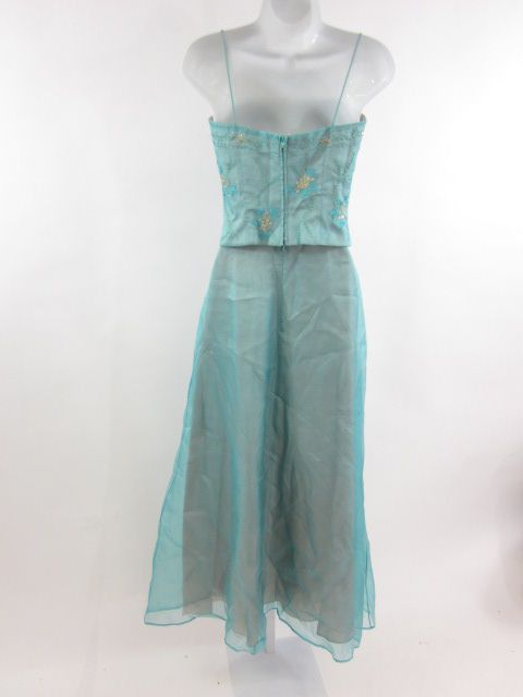 SHELLI SEGAL Teal Mesh Long Maxi Skirt Corset Top Set 2  