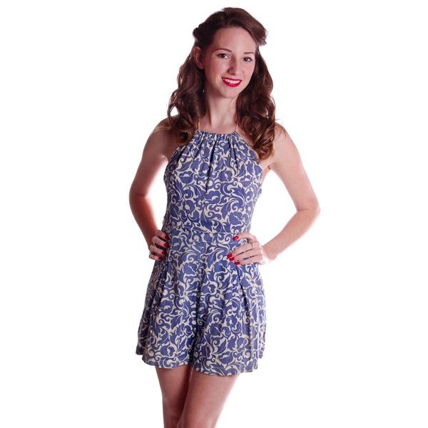 Vintage Swimsuit Blue Printed Cotton Playsuit Ladies 1930S  