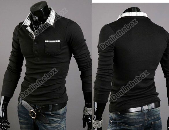 Casual Mens Stylish Coat Slim Long Sleeve Jacket Fit Checked T Shirt 