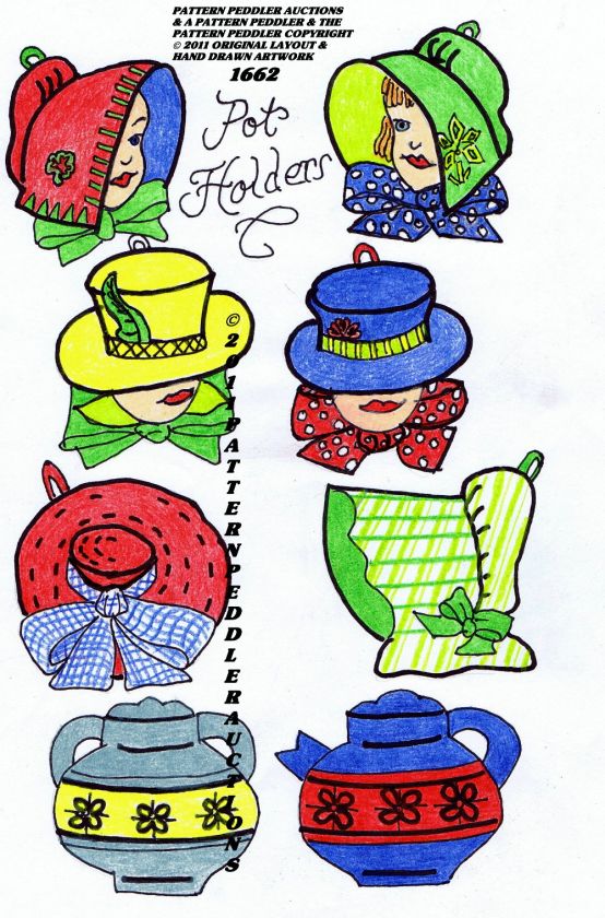 Vintage Cute Unique HAT POT HOLDERS Fabric Sewing Craft Pattern 