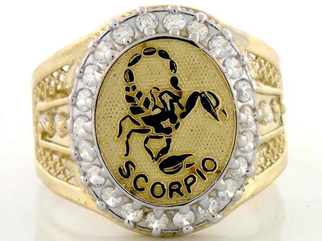 10K SOLID YELLOW GOLD MENS ZODIAC CZ RING   SCORPIO  