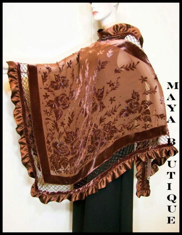 Silk Shawl Wrap Scarf Burnout Velvet Copper Triangle  