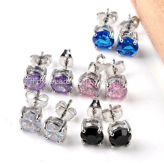   Black Purple Pink Blue Cubic Zirconia Ear Studs Earring Jewelry New
