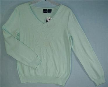 NEW Womens Size Small Argyle V Neck Long Sleeve Sweater Cotton Blue 