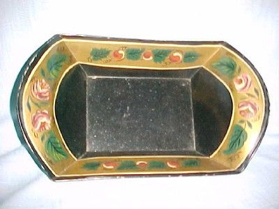 VINTAGE FOLK ART TOLEWARE TOLE BREAD/ROLL FLORAL TIN BASKET  