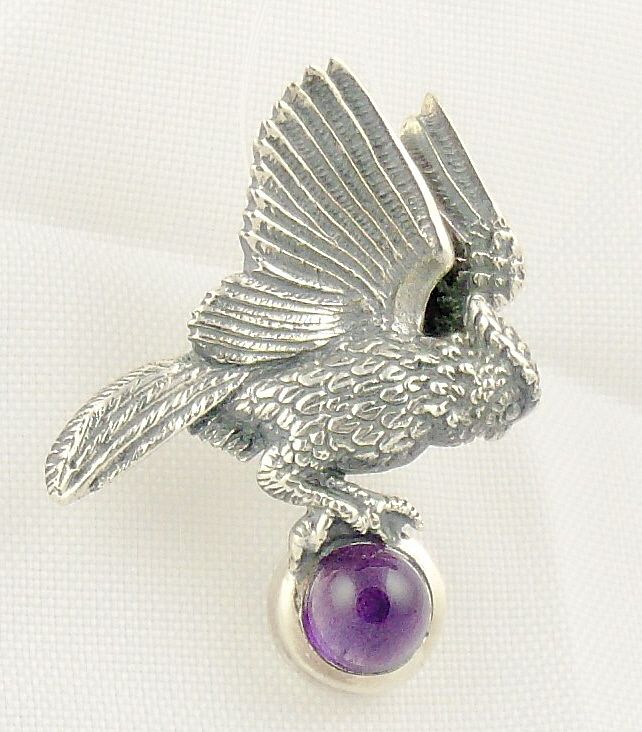 Sterling Silver Flying OWL Pendant Slider Amethyst NEW  